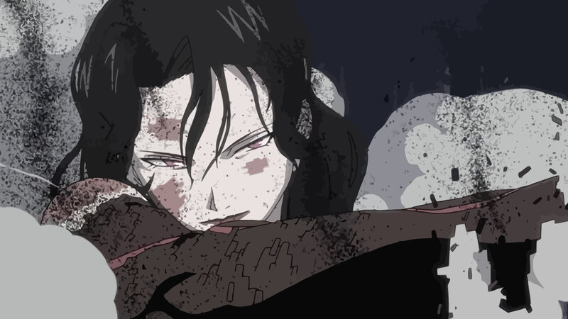 injured anime character in rubble