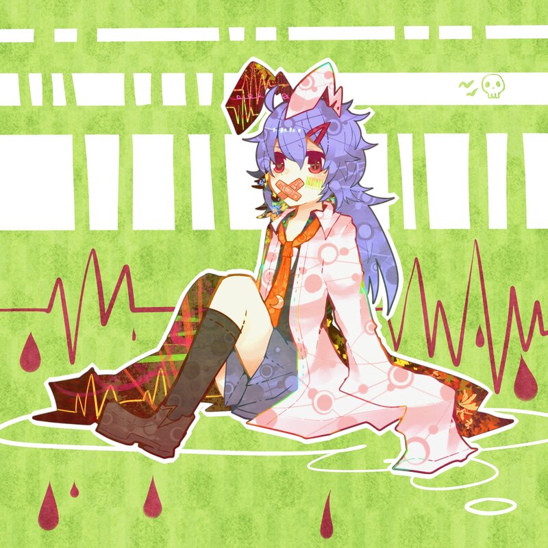 injured anime character on green background