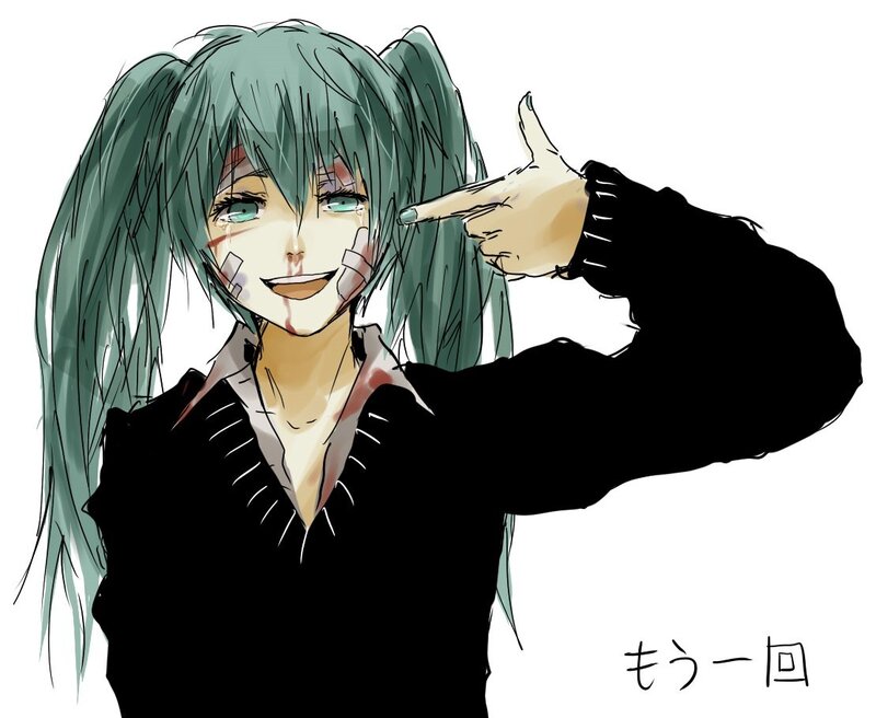 Injured anime character with gun gesture
