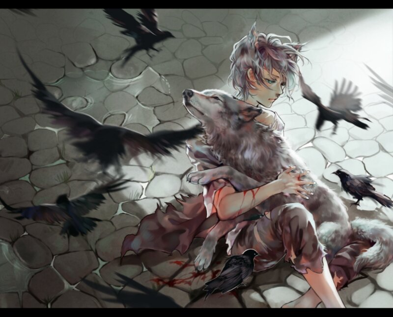 Injured Boy with Wolf