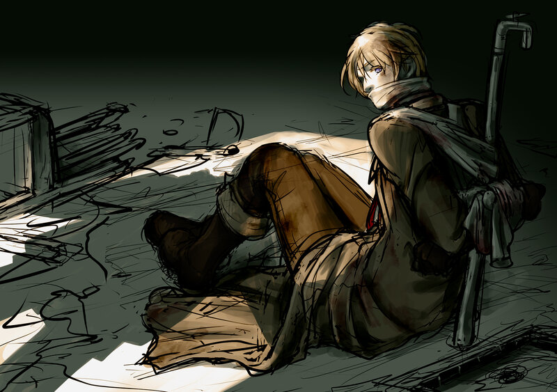 injured character in dark room