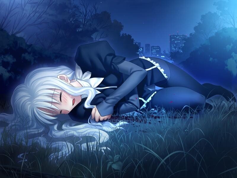 Injured girl in the grass