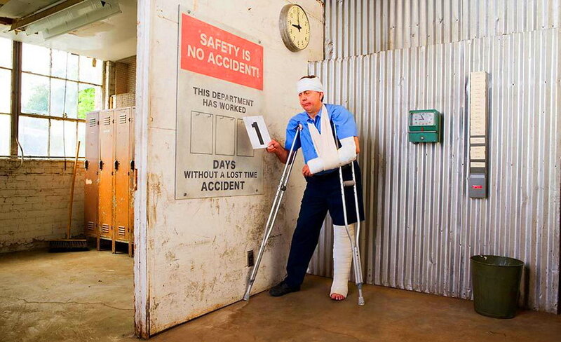 Injured Man with Crutches