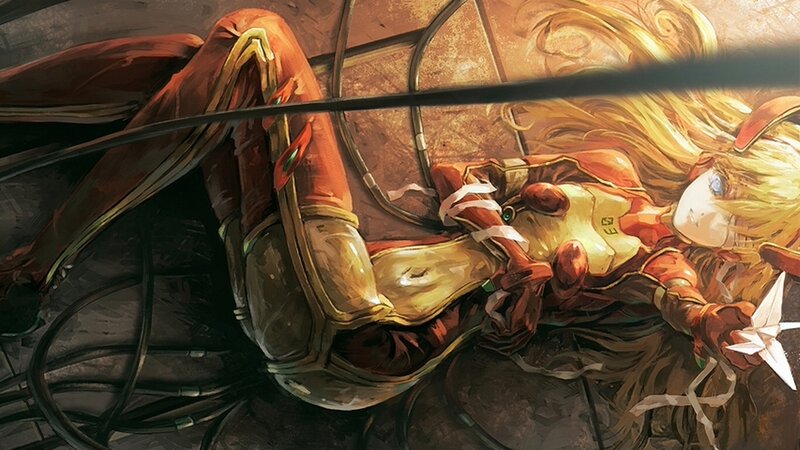 Injured pilot in red armor