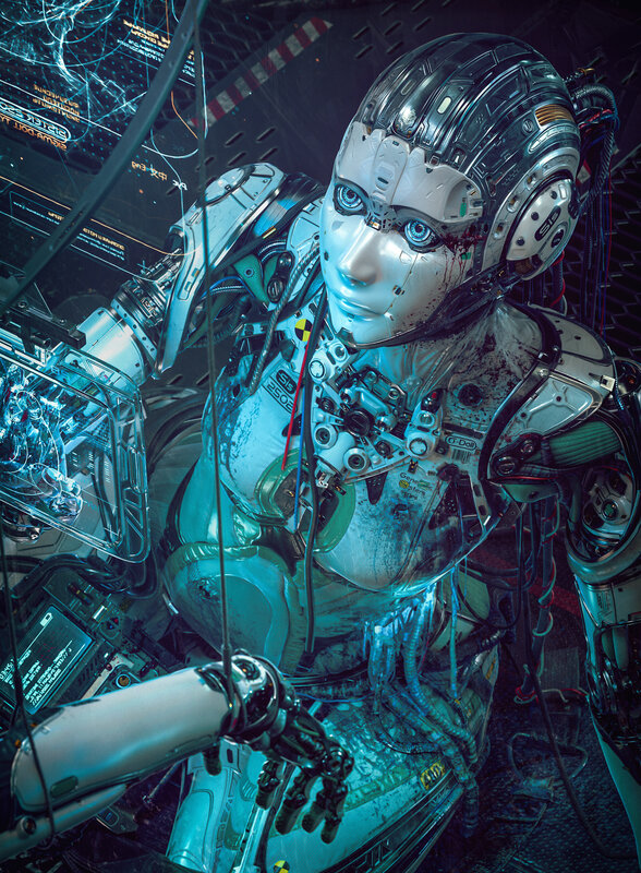 Injured Robot in Cockpit