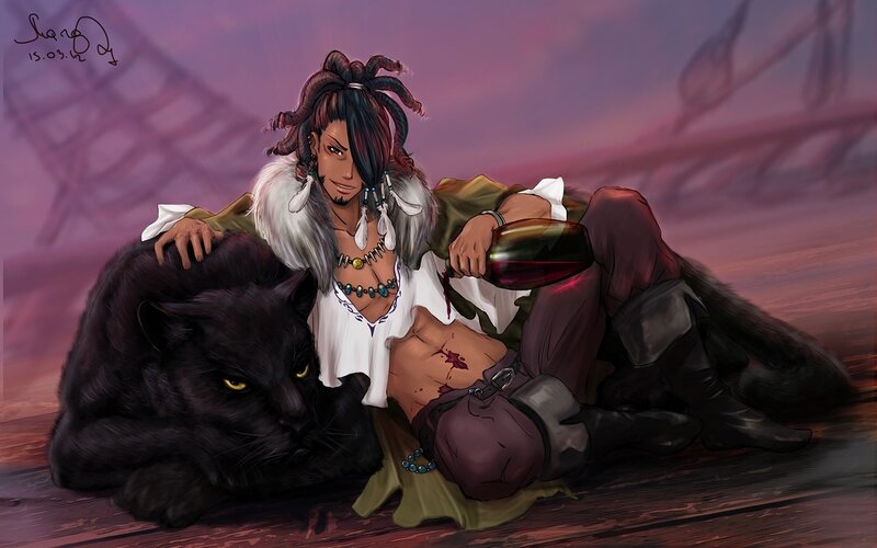 injured warrior with black cat