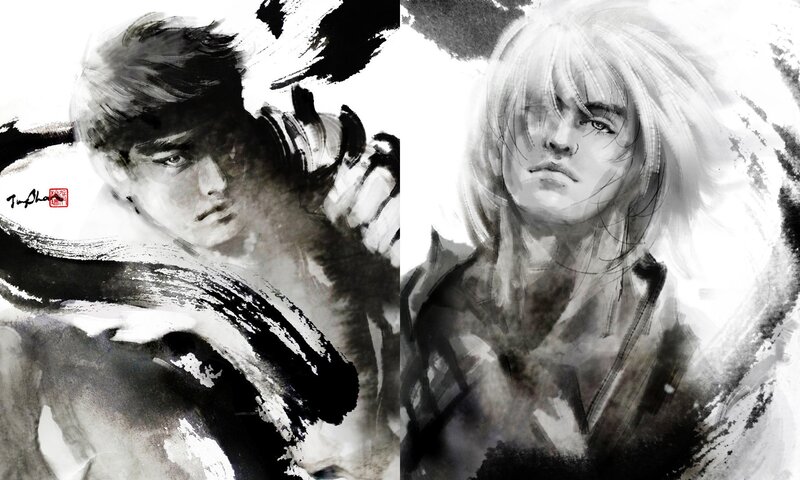 ink art of two warriors
