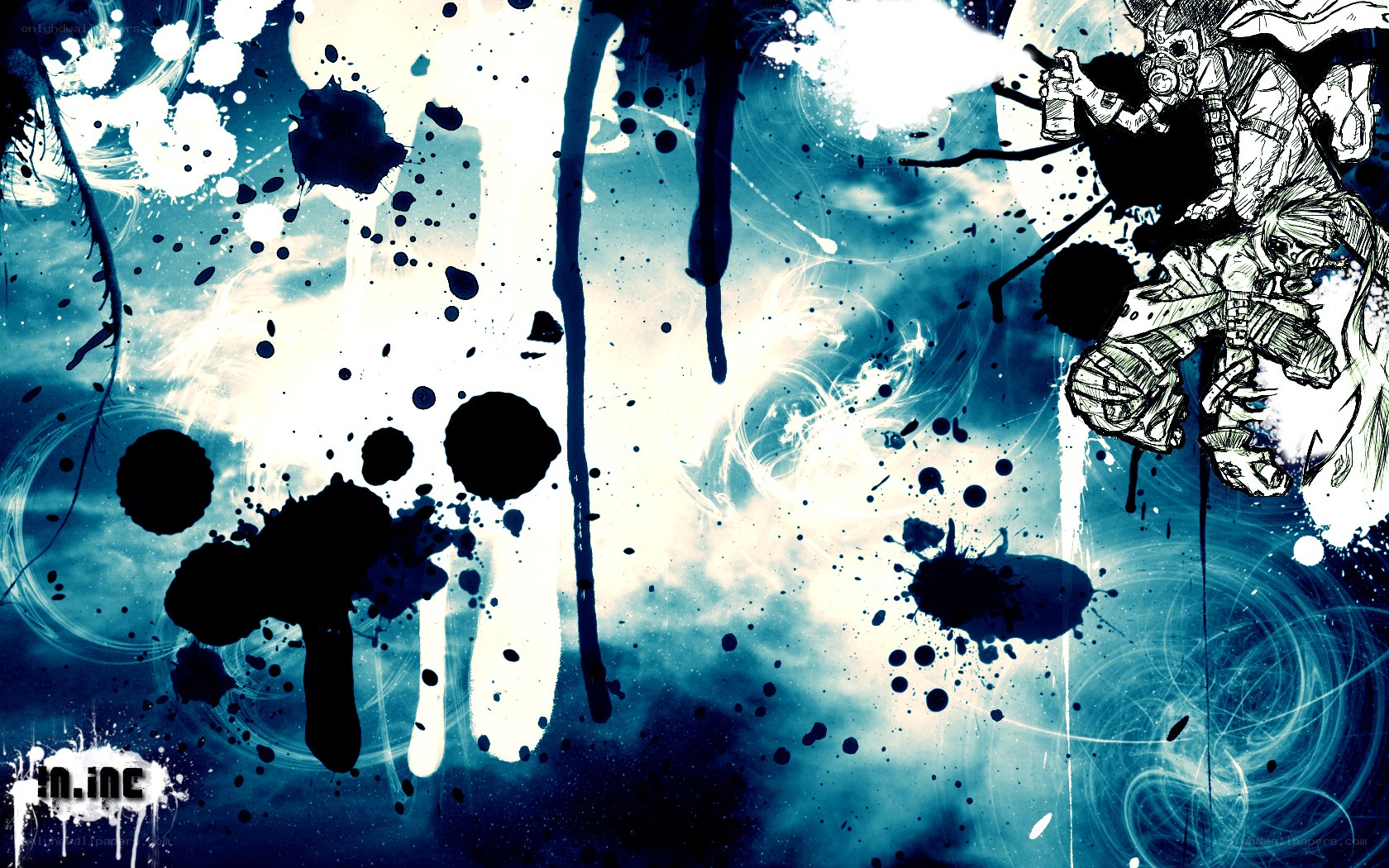 ink splatter art with character