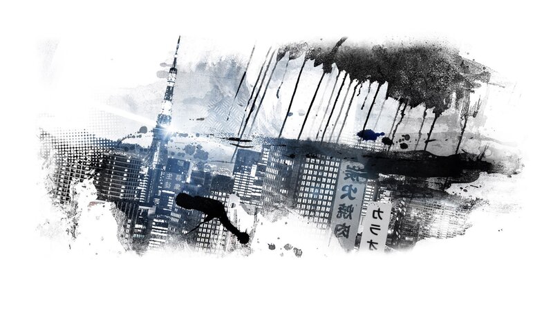 ink-splattered cityscape