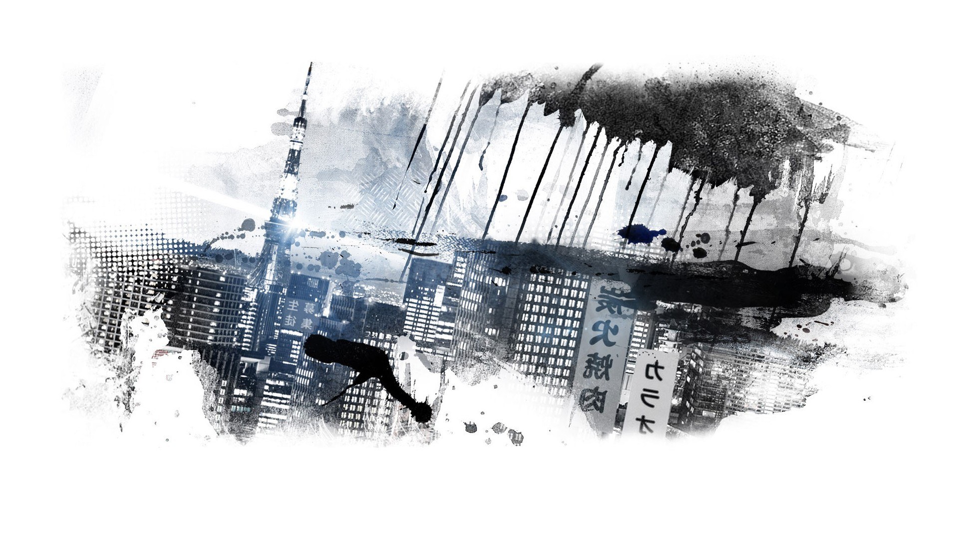 ink-splattered cityscape