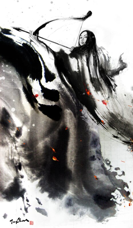 ink wash archer warrior