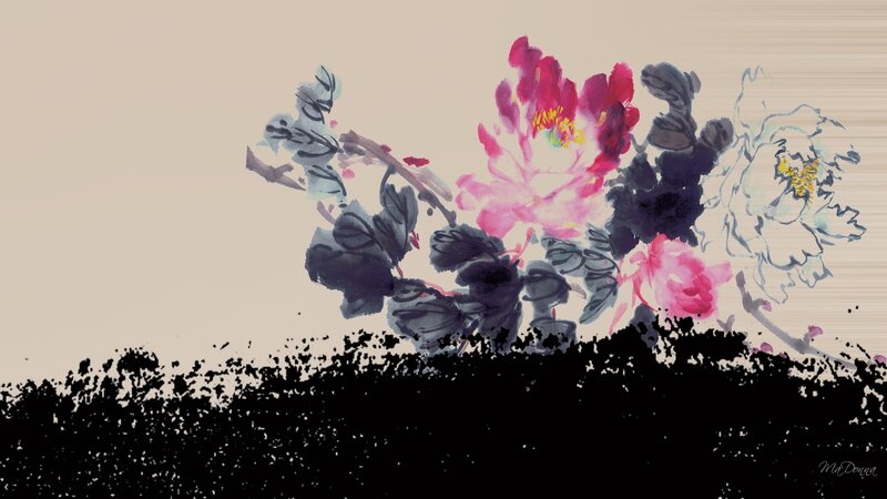 Ink-wash Peony Flowers