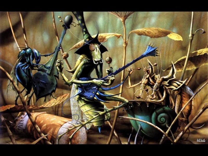 Insect musicians in a forest
