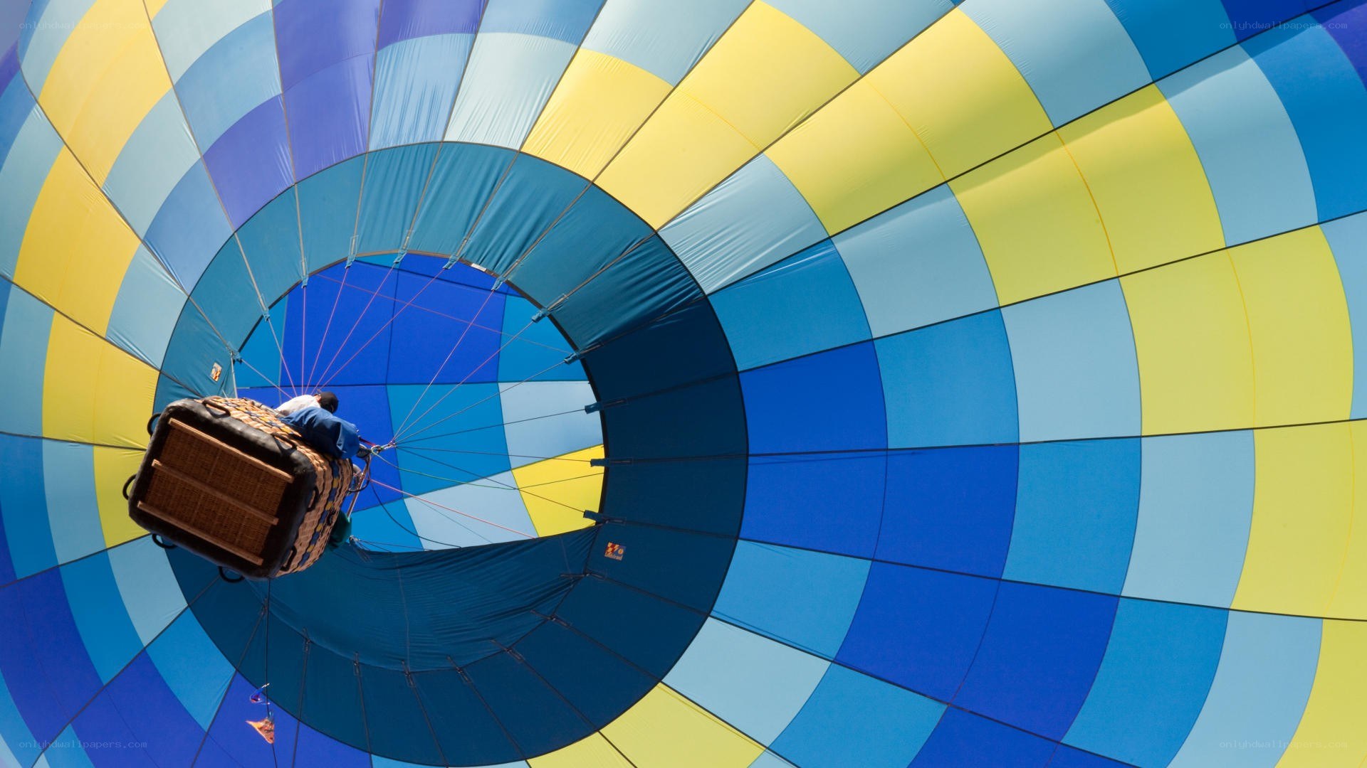 Inside a colorful hot air balloon