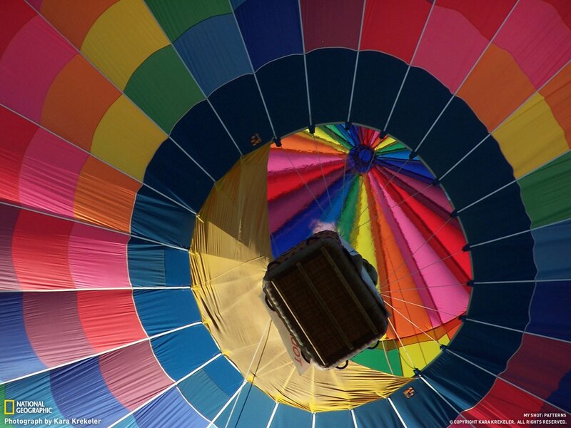 Inside a colorful hot air balloon