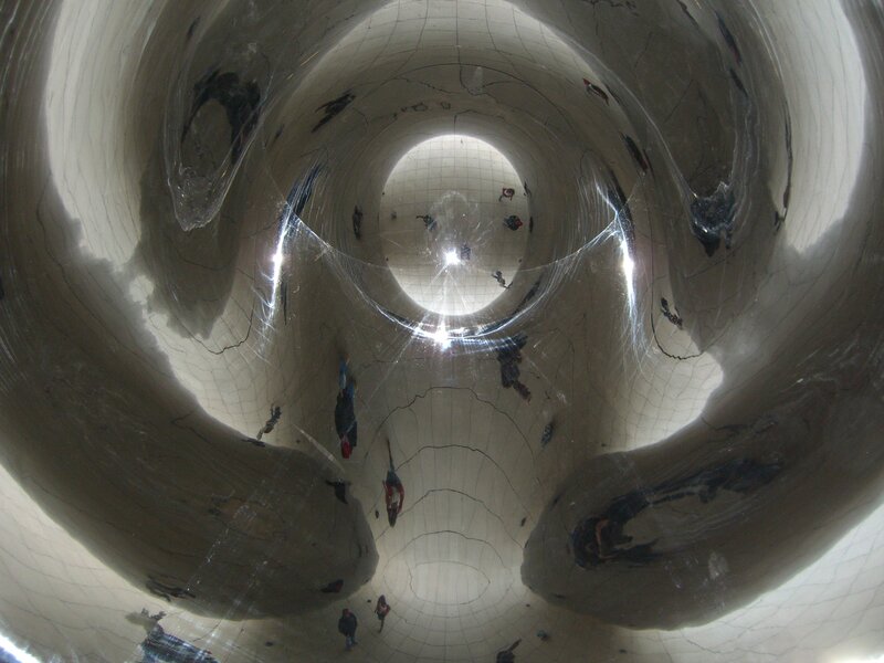 Inside a reflective sculpture