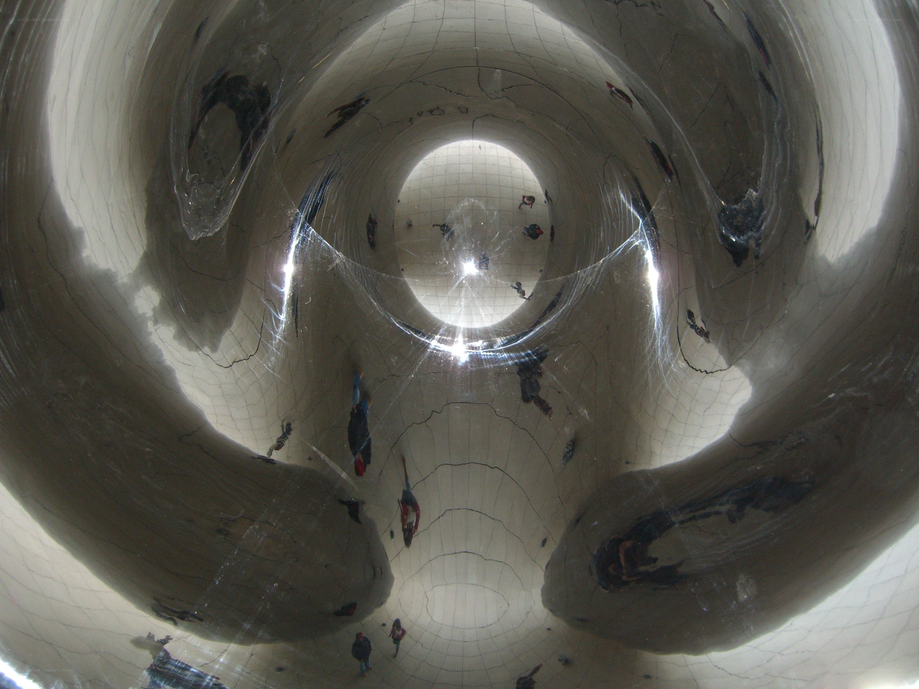 Inside a reflective sculpture