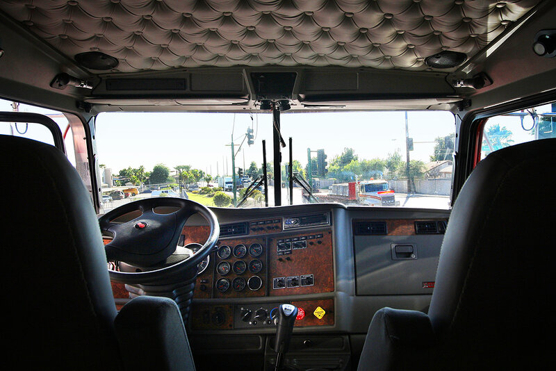 Inside a truck cab
