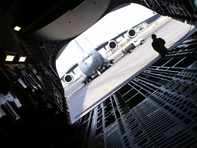 Inside cargo plane view