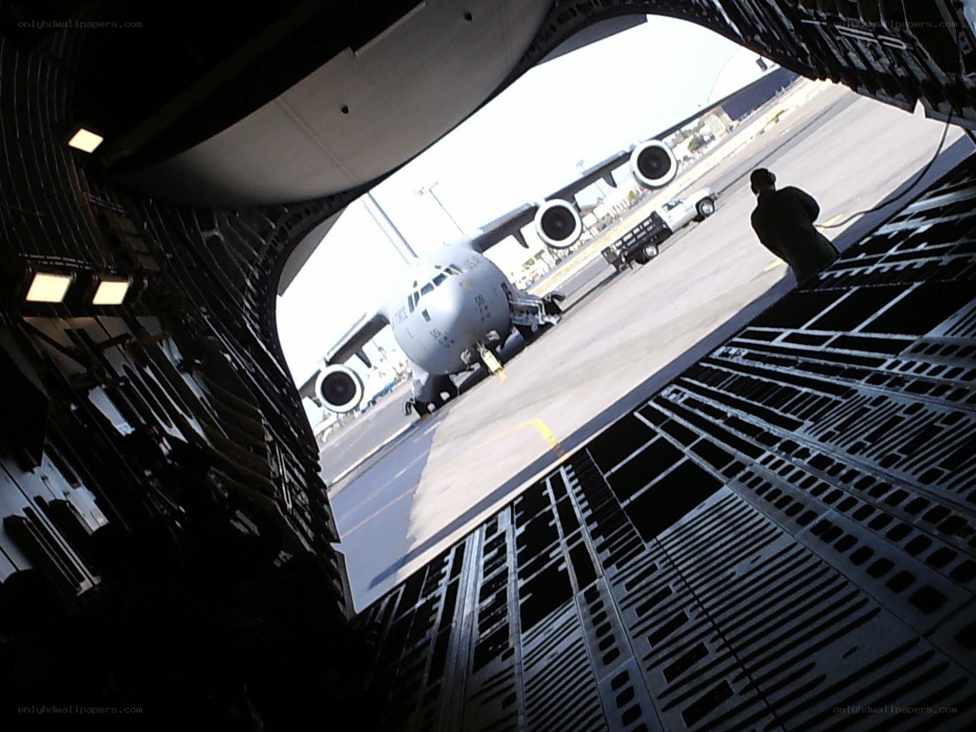 Inside cargo plane view
