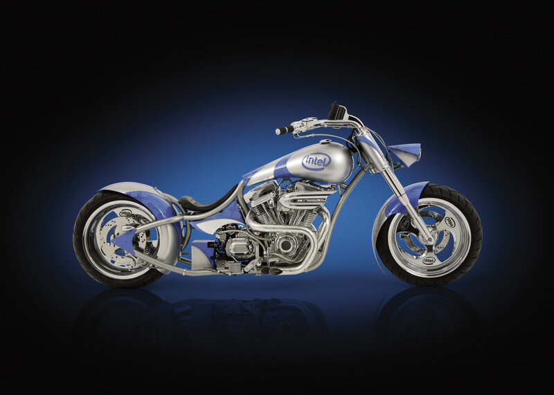 Intel-branded custom chopper motorcycle