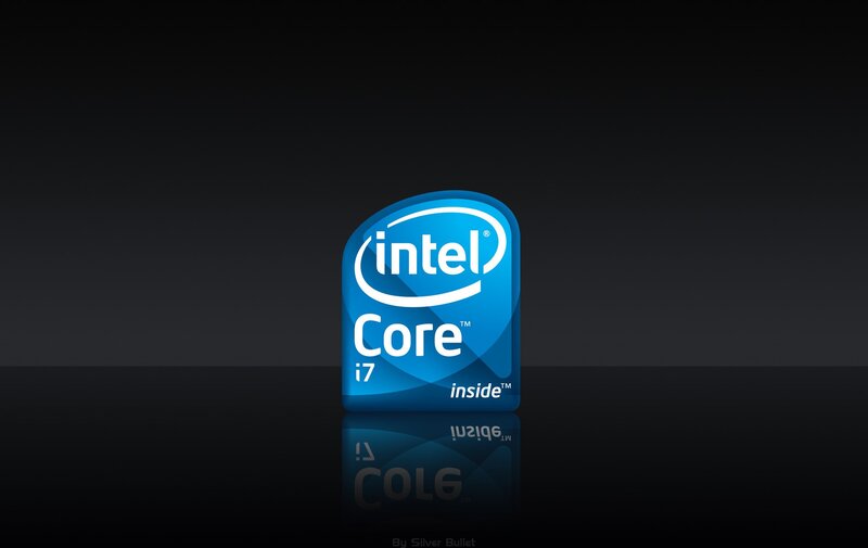 Intel Core I7 Logo — Blue, Minimalist, Digital Art, Reflection, Dark Background, Black