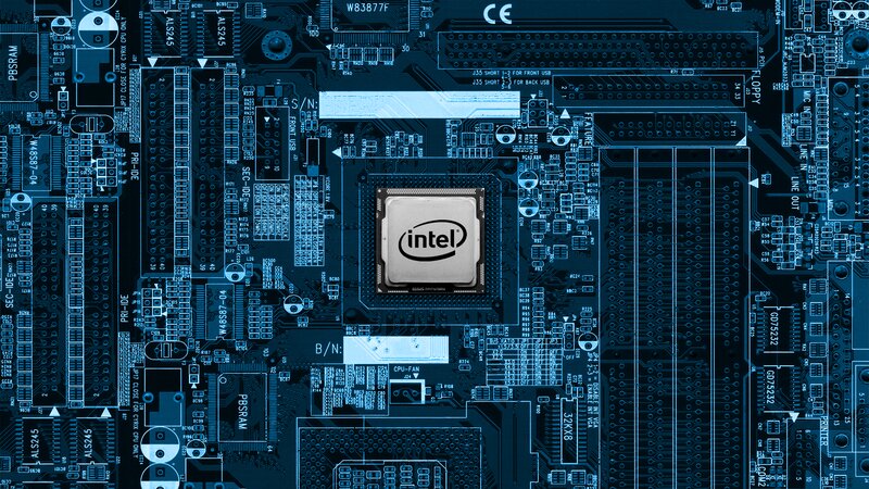 Intel CPU on Motherboard — Blue, Technical