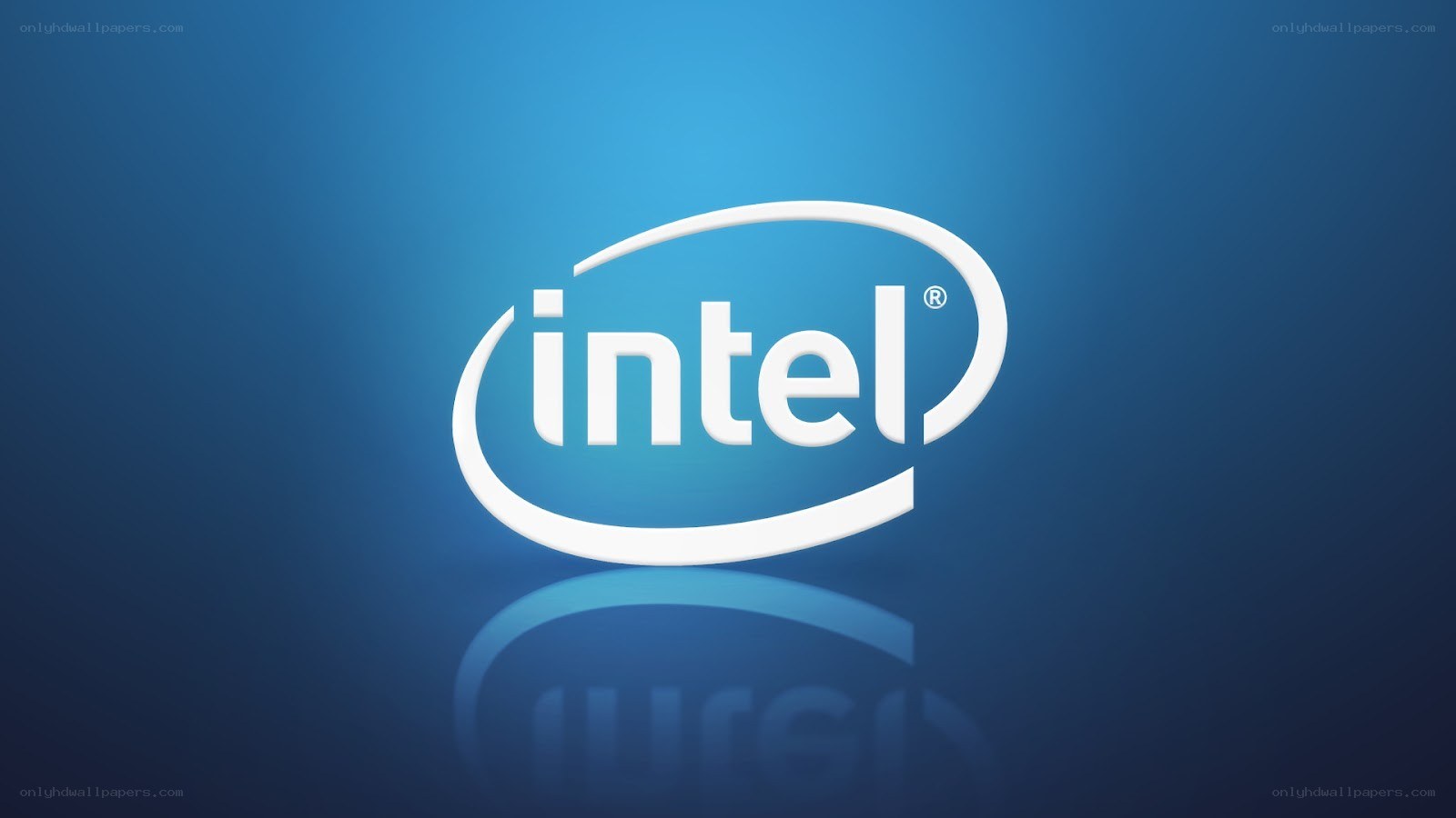 Intel logo on blue background