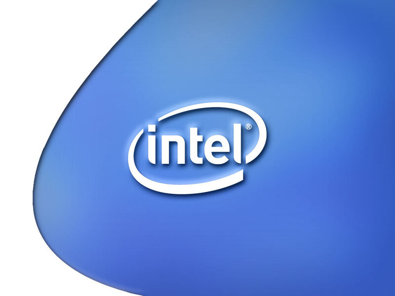 Intel logo on blue background