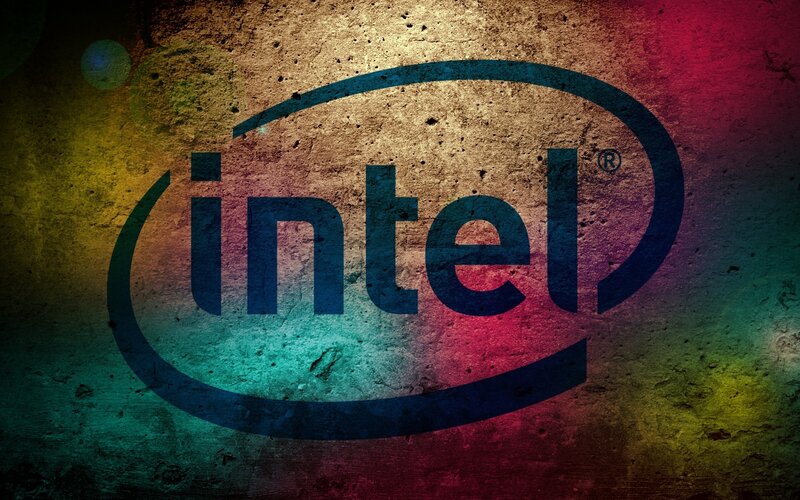 Intel logo on textured background