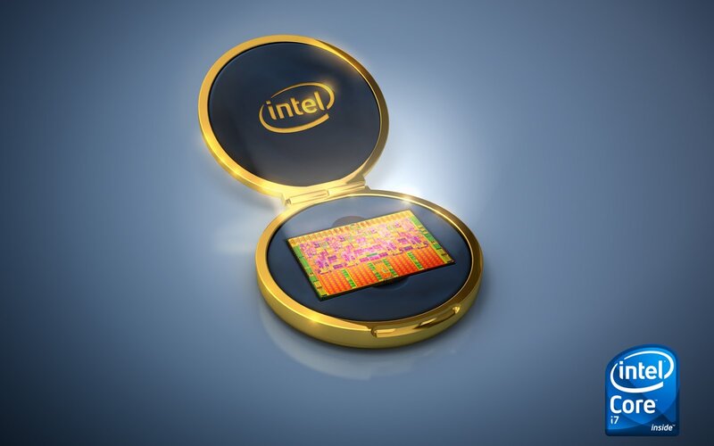 Intel Processor Chip — Blue, Technological, 3d Render, Gold Case