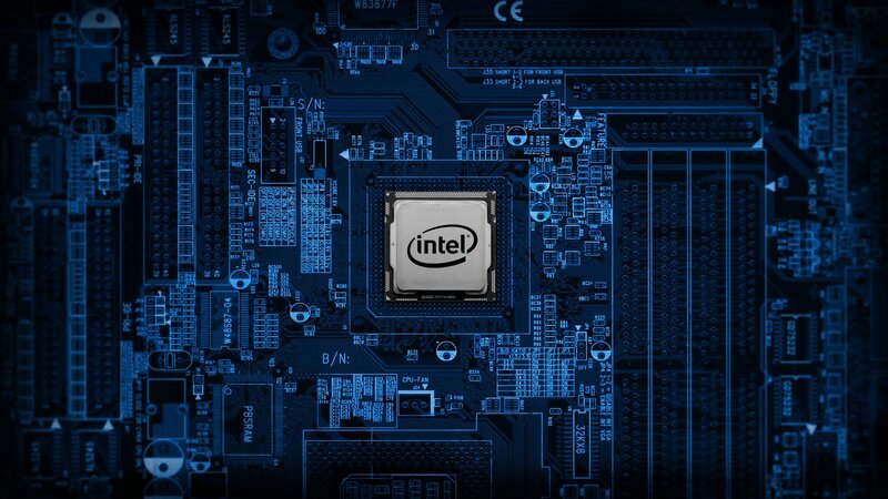 Intel Processor on Motherboard — Blue, Technical, Digital Art, Circuitry, Chip