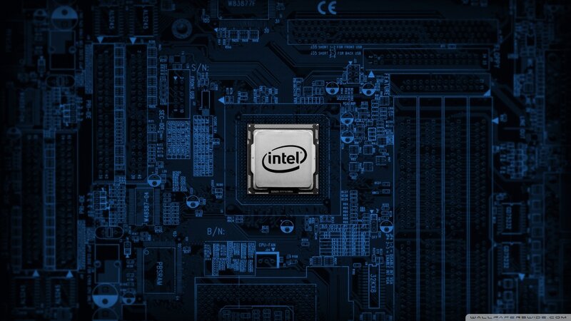 Intel Processor on Motherboard — Blue, Technical, Digital Art, Circuitry