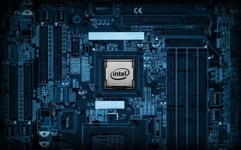 Intel Processor on Motherboard — Blue, Technical, Digital Art