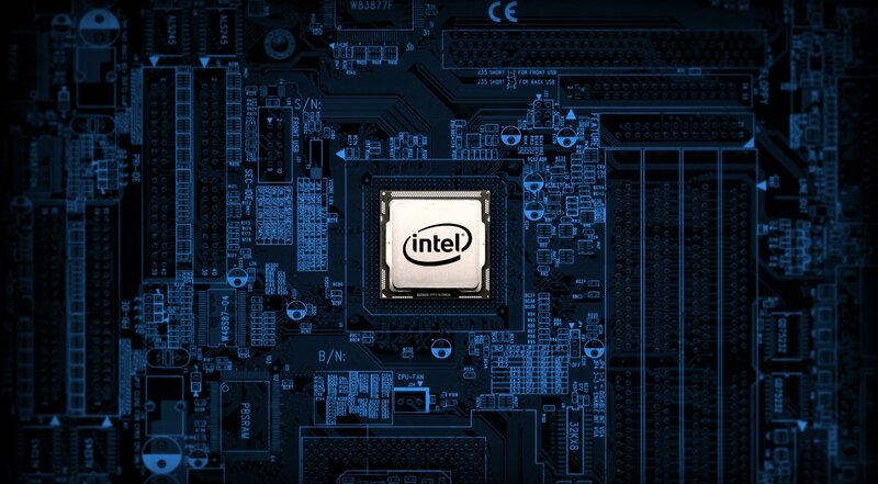 Intel Processor on Motherboard — Blue, Technological