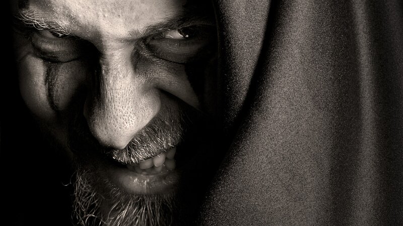 intense close-up of a man's face
