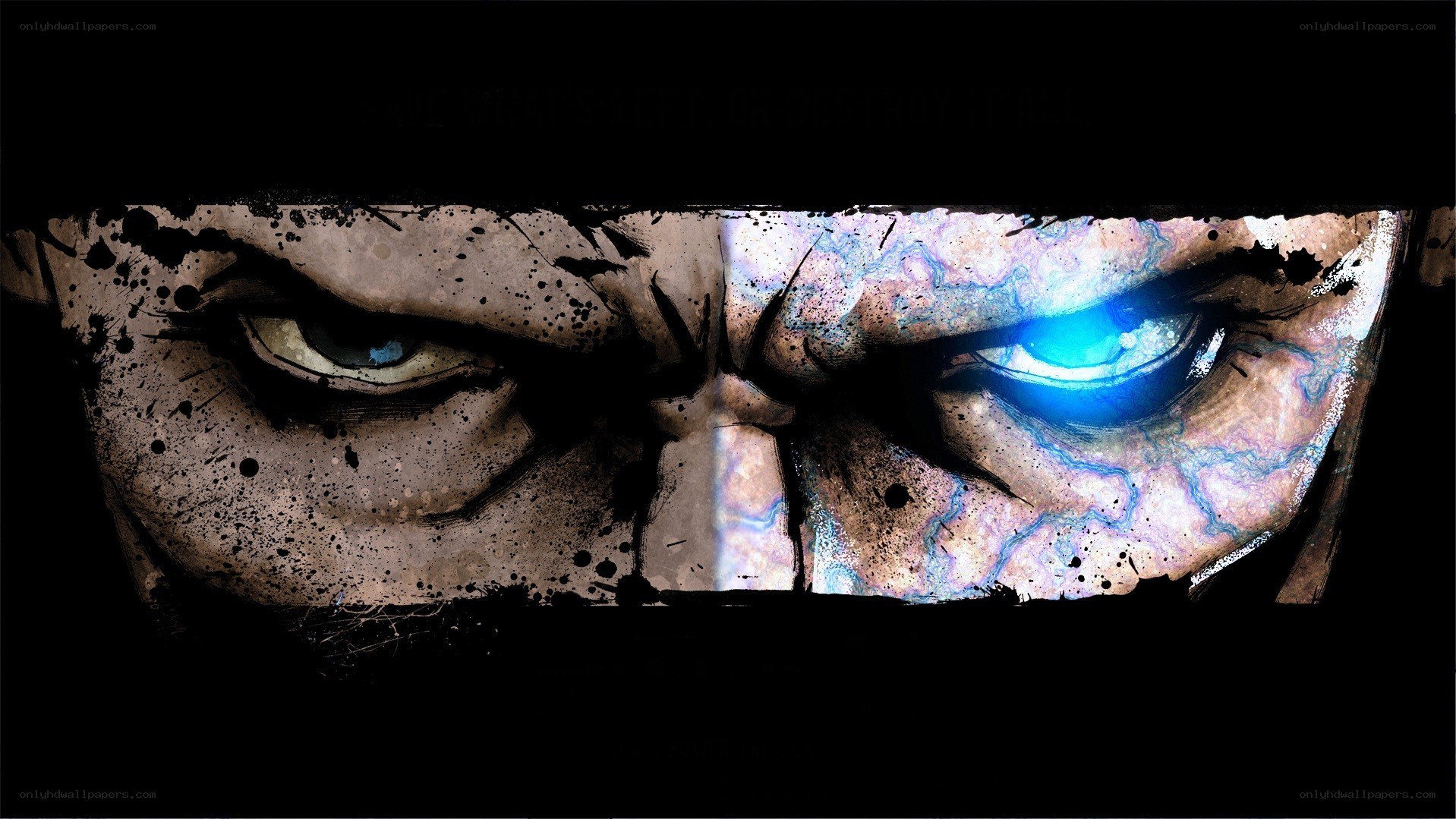 intense eyes with glowing blue light