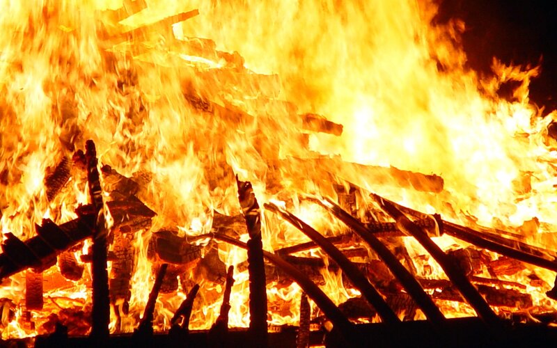 intense fire burning at night