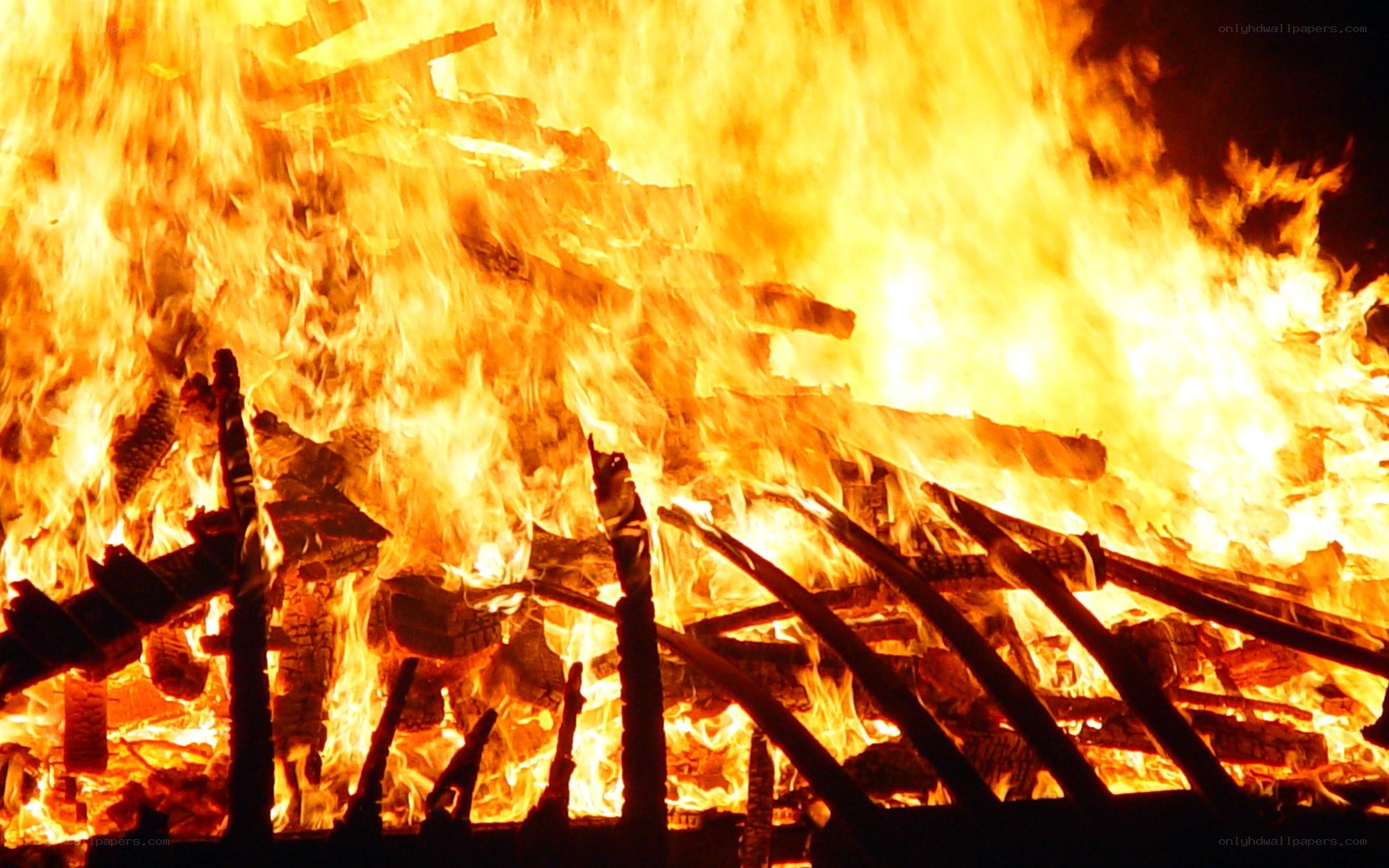 intense fire burning at night