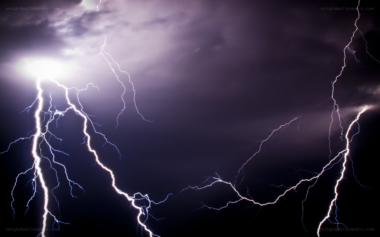 Intense lightning storm at night