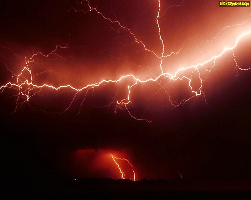Intense lightning storm at night