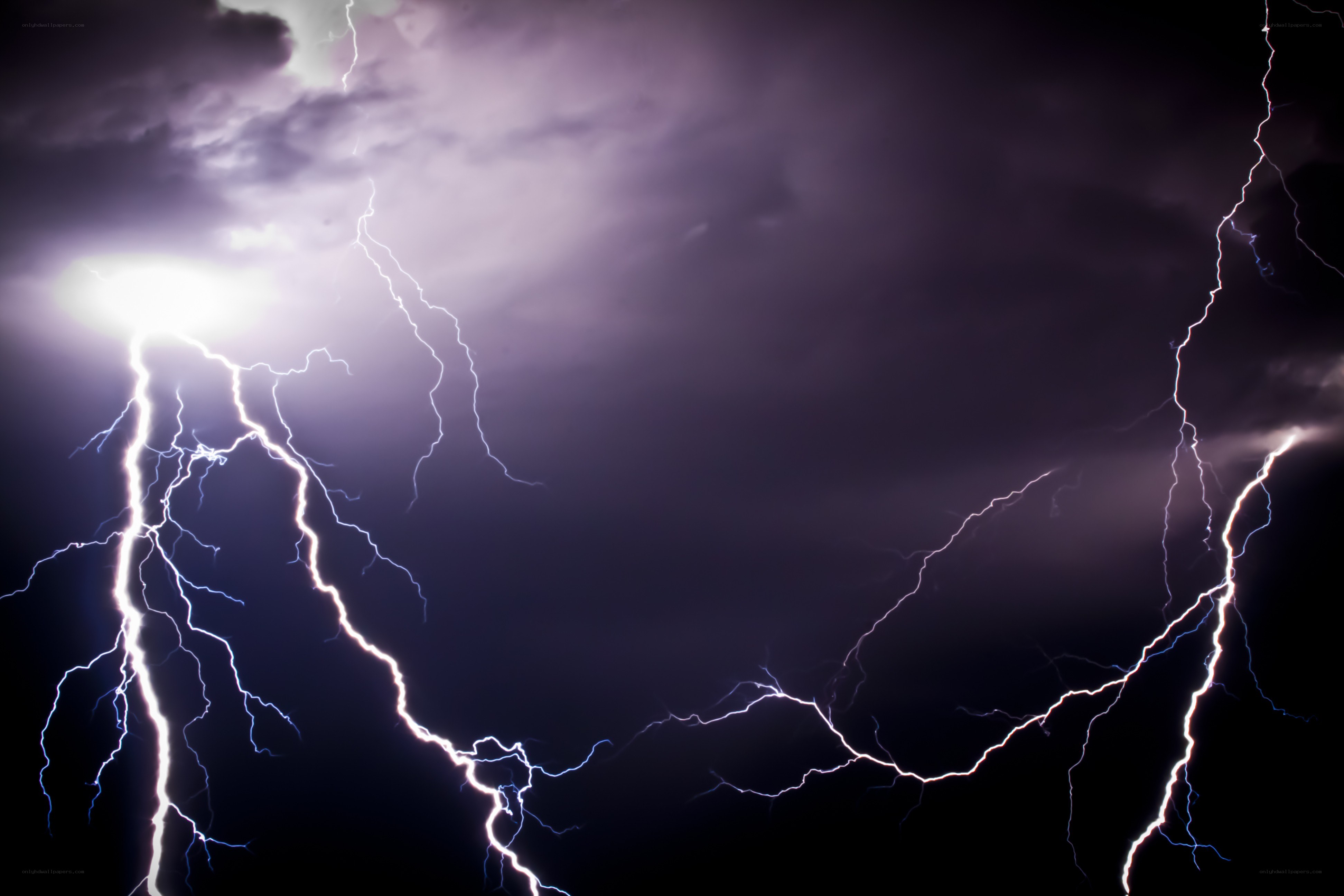 Intense lightning storm at night