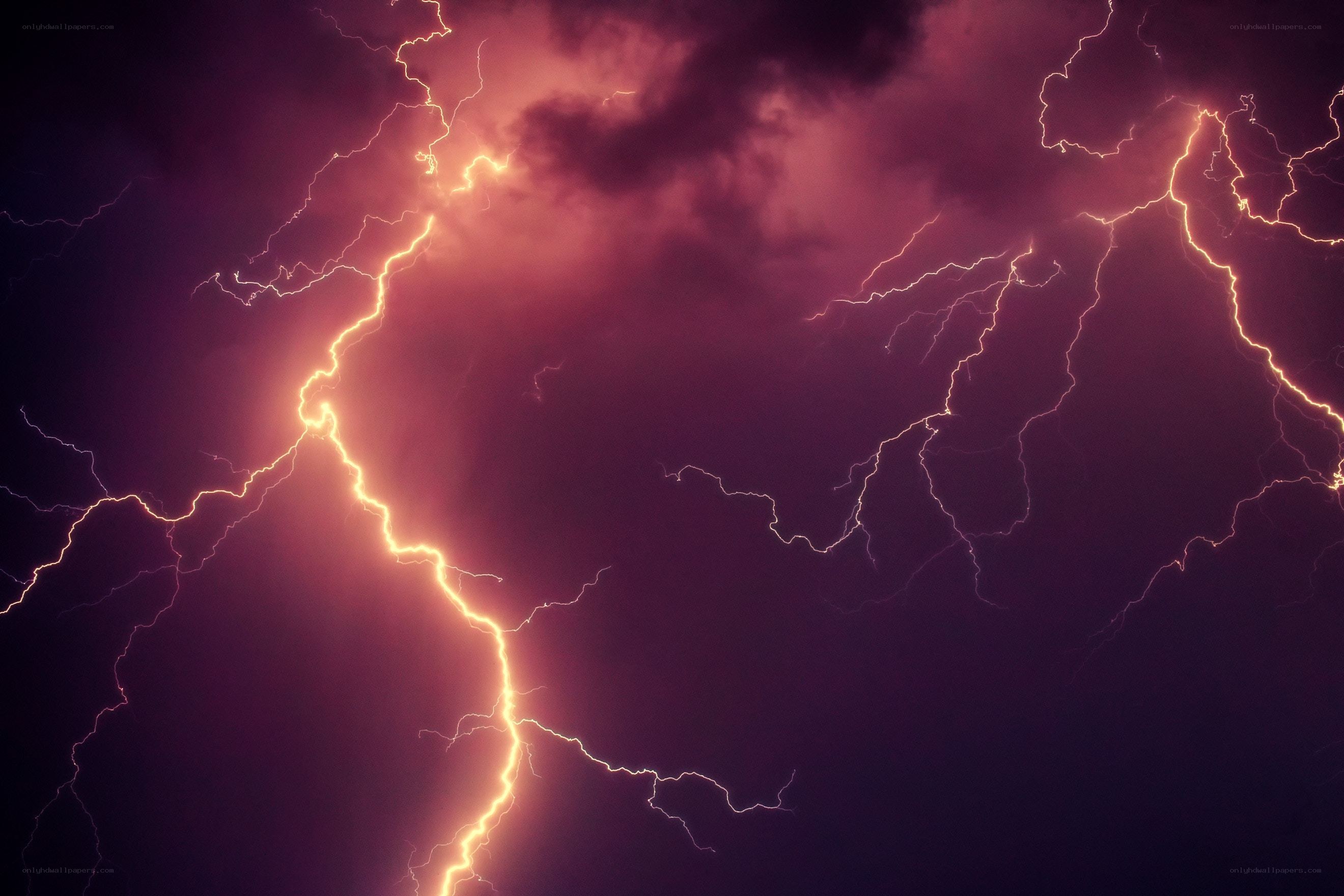 Intense lightning storm at night