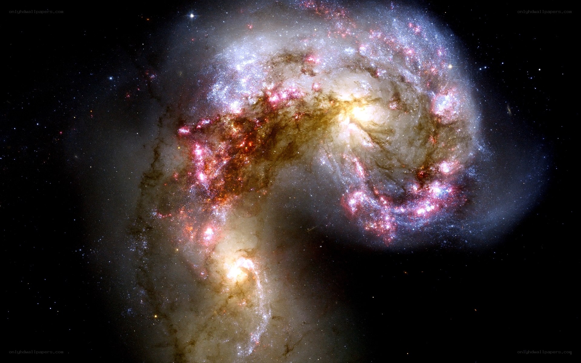 interacting galaxies in space