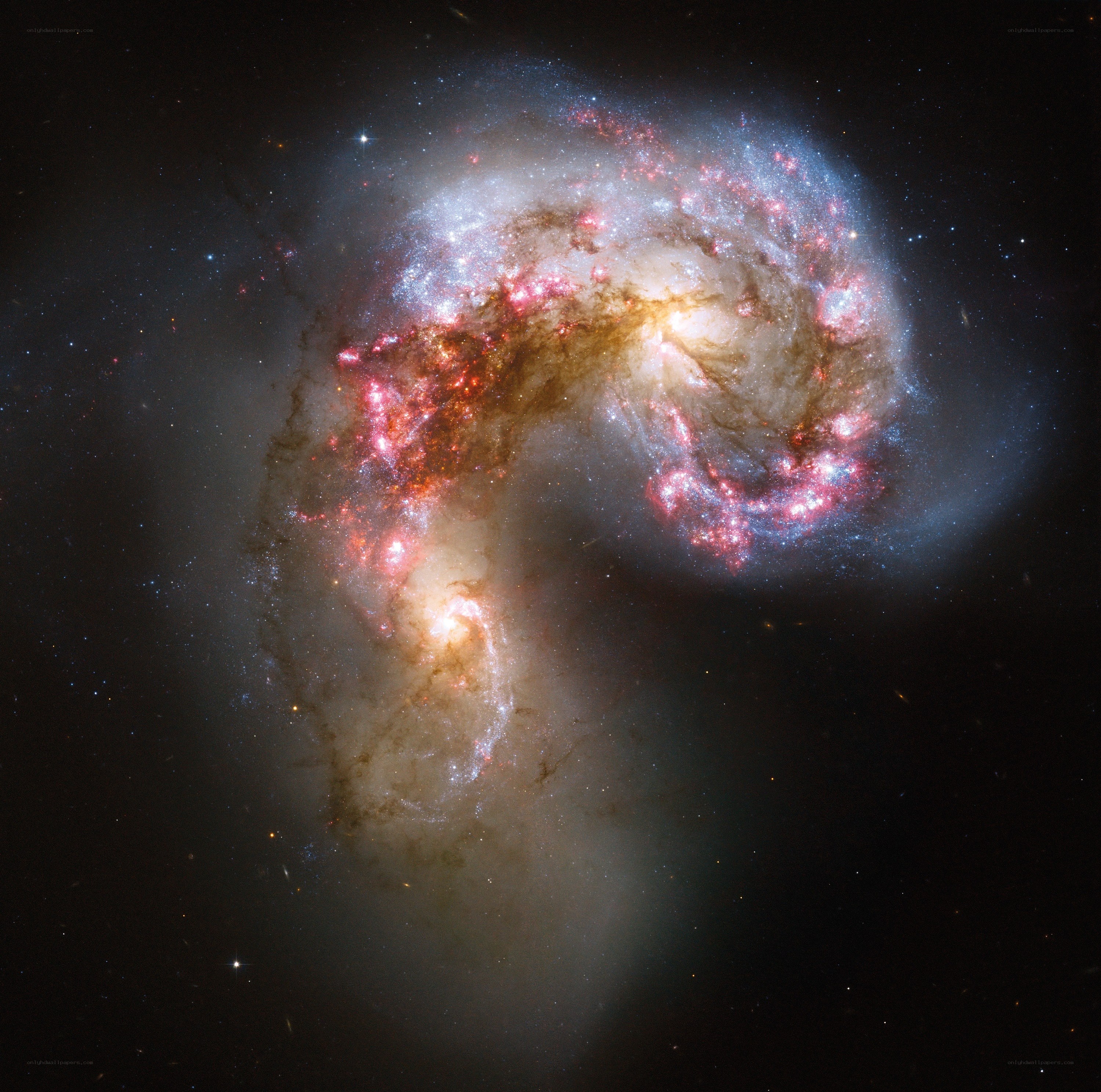 interacting galaxies in space