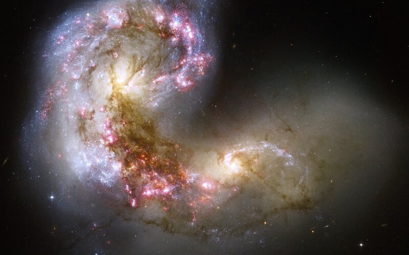 Interacting Spiral Galaxies — White, Dramatic, Night