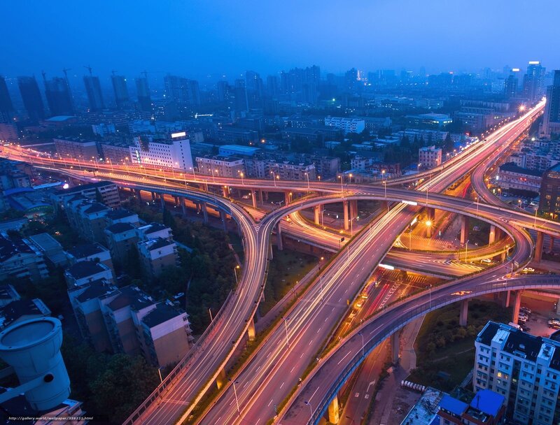 Interchange Highway at Dusk — Blue