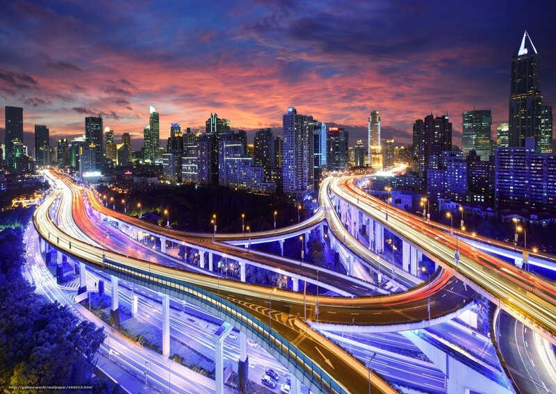 Interchange Highway at Dusk — Purple