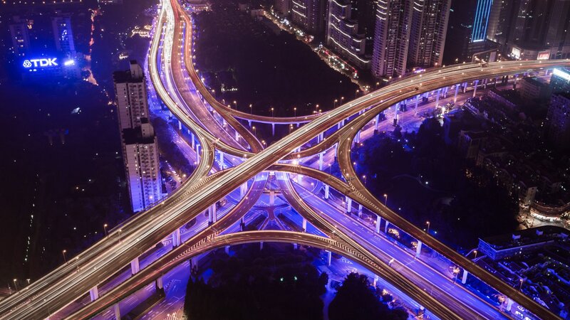 Interconnected Highway Interchange — Blue, Dramatic
