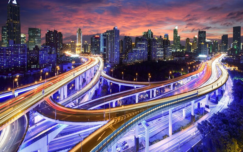 Interconnected Highways at Dusk